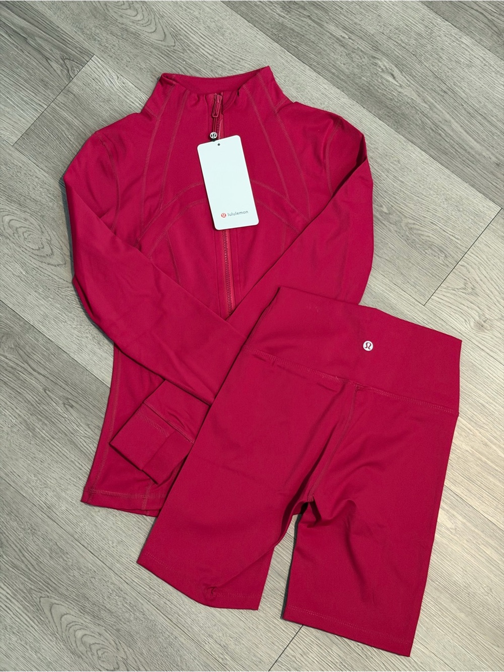 lululemon athletica Hot Pink Zip Jacket & Biker Shorts Set